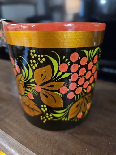 RUSSIAN Khokhloma Hand Painted Lacquer Wooden MUG /CUP Folk Art MADE IN USSR - Picture 5 of 12