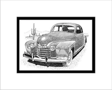 1941 Oldsmobile 76, Pen and Ink, Matted Print, Note Card