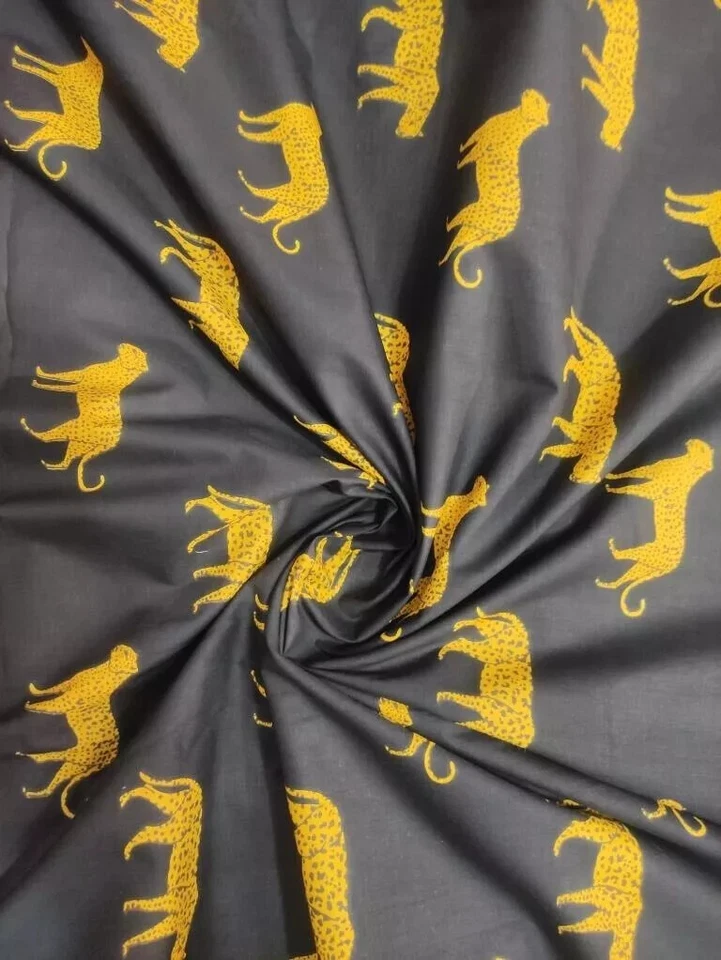 Telas de costura de tela de algodón impresas a mano de tigre azul indio de 25 yardas Foto 3 de 4