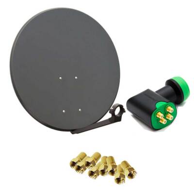 PremiumX SAT Anlage 80 cm Satellitenschüssel Antenne Offset Spiegel Quad LNB 4K