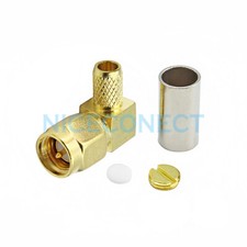 SMA Male Plug Right Angle Crimp RF Connector For RG58 LMR195 RG400 RG142 Cable