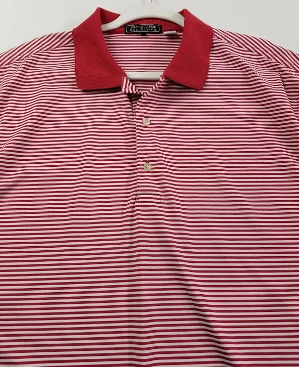 Серебряный Tassie гольф рубашка-поло мужчин 2XL XXL красный белый в полоску коротким рукавом эластичной - Изображение 2 из 4
