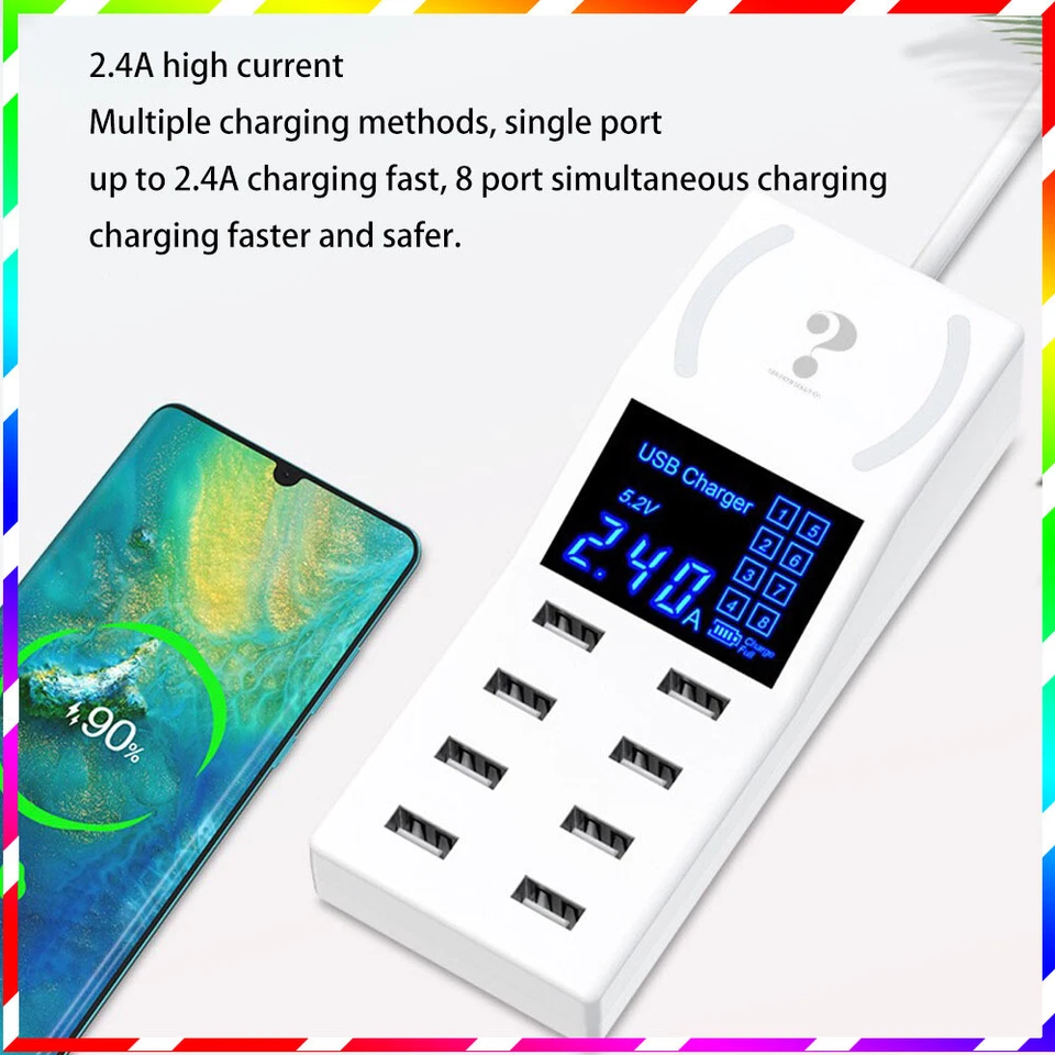 Estação de carregamento rápido CDA31 hub carga multiporta +8USB+ almofada antiderrapante 5V/8A - Imagem 2 de 4