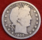 1908 Barber Half Dollar 90% Silver Coin Circulated BH563