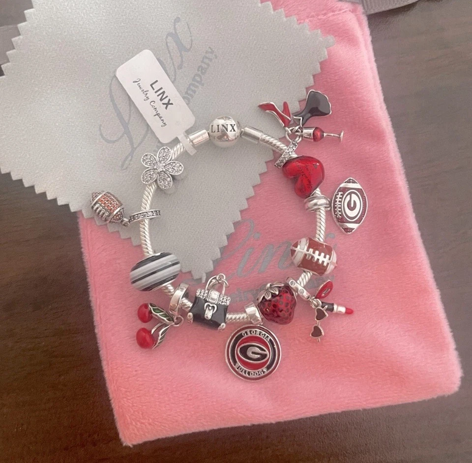 Linx Silver Snake Chain Bracelet with Georgia Bulldogs Girl Themed Charms - Image 4 of 4