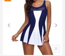 Zando Womens Tummy Control Swim Dress Plus Size 5XL Navy/White Pool Beach