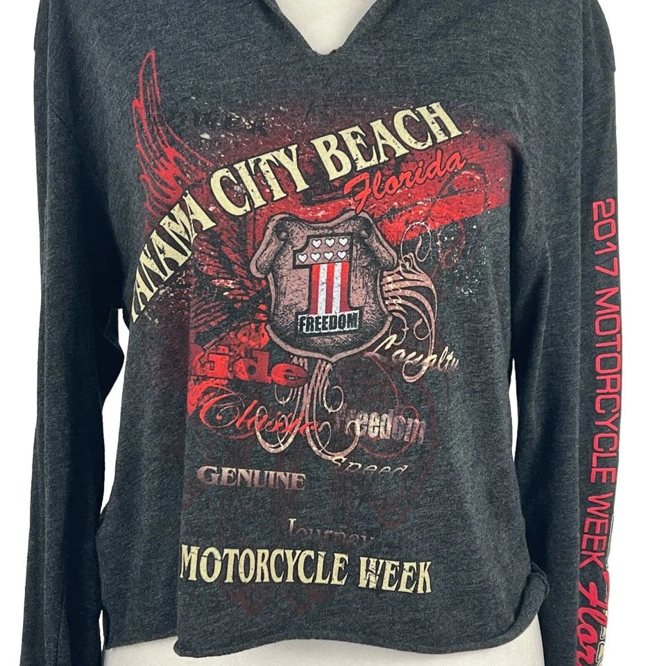 NEXT LEVEL 2017 MOTO WEEK FLORIDA MANGA LARGA GRÁFICO SUDADERA CON CAPUCHA GRIS PEQUEÑA Foto 2 de 4