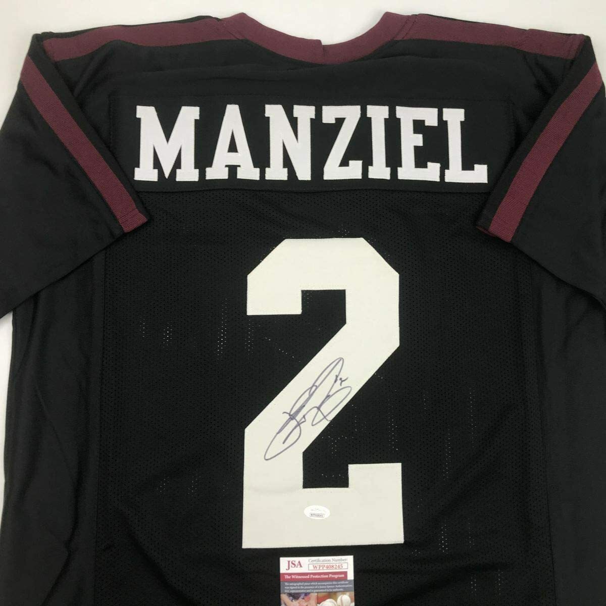 Autographed/Signed Johnny Manziel Texas A&M Black Football Jersey JSA COA  Auto