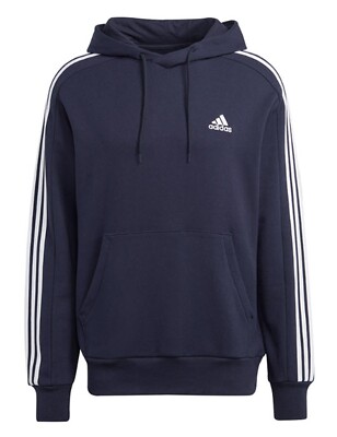 Adidas Men 3-Stripe French-Terry Hoody Shirts Navy Jersey Casual