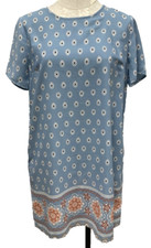 Lulu's Secret Paradise Boho Shift Dress Back Keyhole Blue Orange Medium