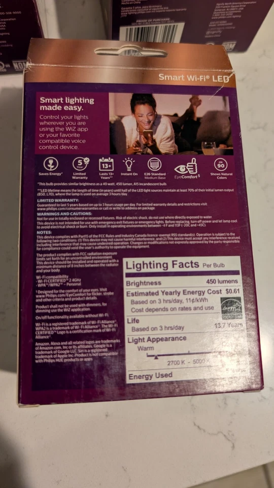 3 Philips Smart Wi-Fi LED Dimmable~Tunable White w/ WiFi A15 40W 350 Lumens - Image 3 of 4