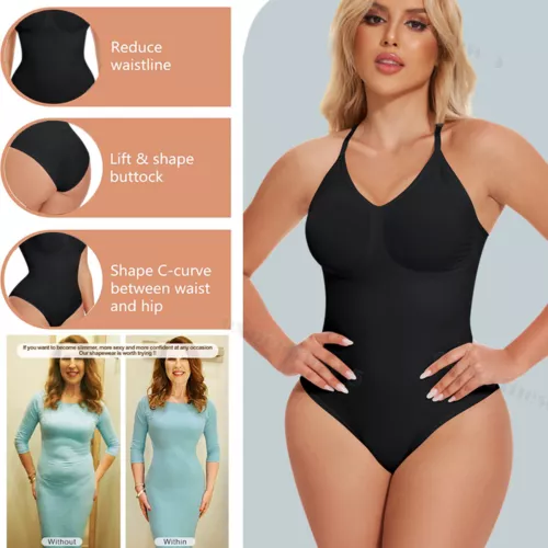 Women Seamless Racerback Body Shaper Tummy Control Slimming Shapewear Bodysuit - Picture 3 of 21