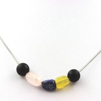 Steine Und MinéRaux. Halskette Perlen Schwarz Onyx Matt 8 MM + Rosenquarz Brazil