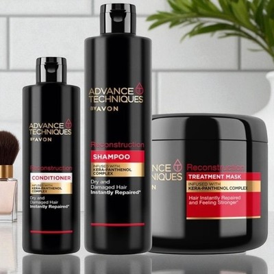 Avon RECONSTRUCTION Regenerierendes Keratin Shampoo Kur Spülung Haarpflege Set