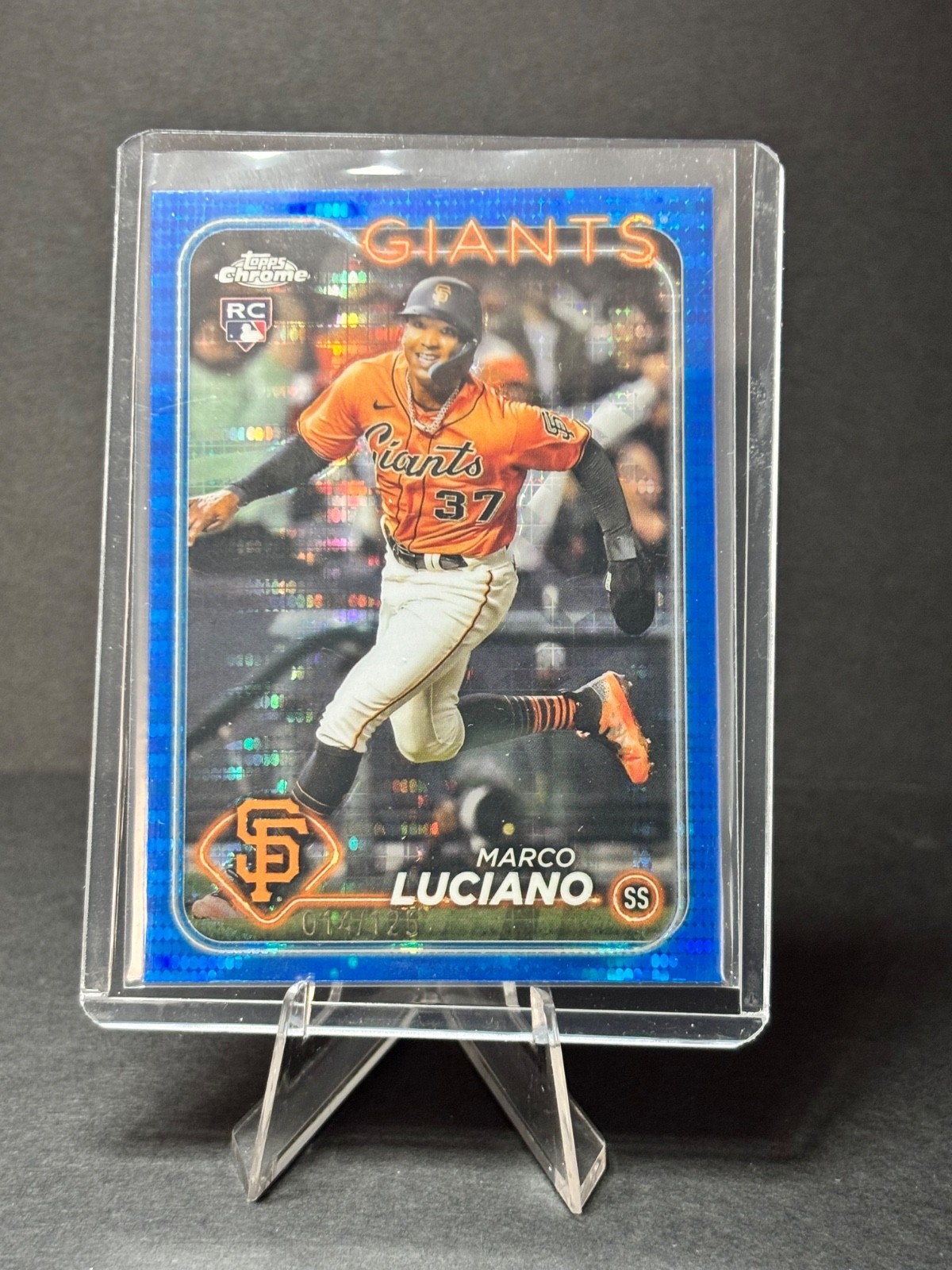2024 Topps Chrome - Blue Refractor Marco Luciano #210 Blue 014/150 (RC)