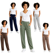 Women s Cherry Berry Stretch Trousers Full Length Straight Leg Pull On UK 10 24