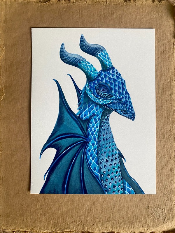 original art, Blue Dragon, 8" x 6" signed by Joni Russell