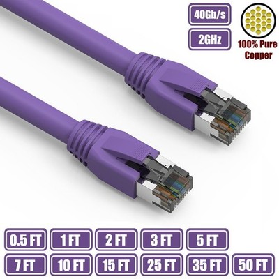0.5-50FT Cat8 RJ45 Network Ethernet S/FTP Cable Copper Wire 2GHz 40G Purple LOT