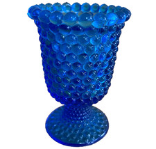 VTG Blue Hobnail Bubble Glass 4 x 2.5 Footed Votive Candle Holder
