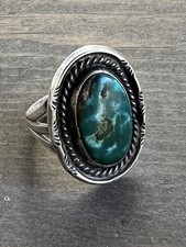Vintage Native American Navajo Green Blue Turquoise And Silver Ring Size 8