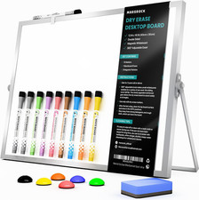 Dry Erase White Board with Stand,Double-Sided Whiteboard 16"X12", 10 Markers,6 M