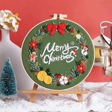 Weihnachts Stickerei Set Kranz Baum Schneeflocke Muster Stickgarn Baumwolle