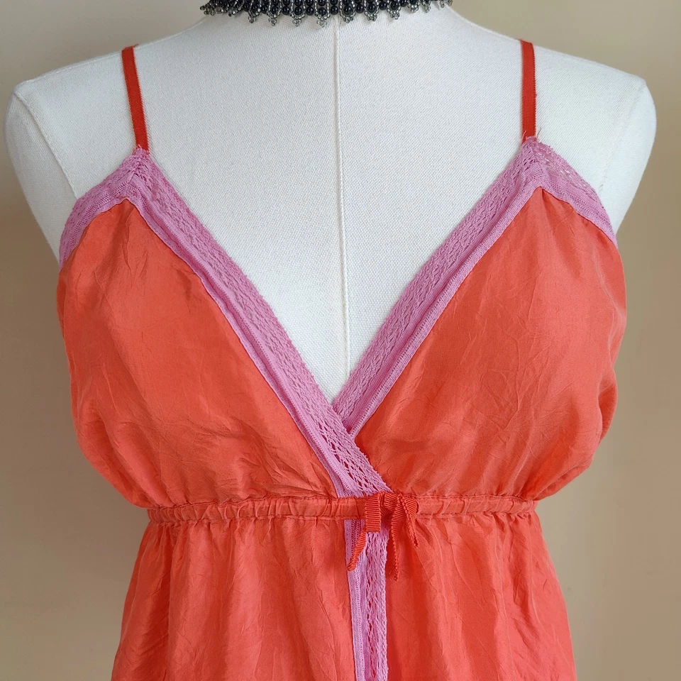 VTG Victoria Secret PINK Camisole Silk Orange Pink Lace Rare Babydoll Sz Small - Image 2 of 4