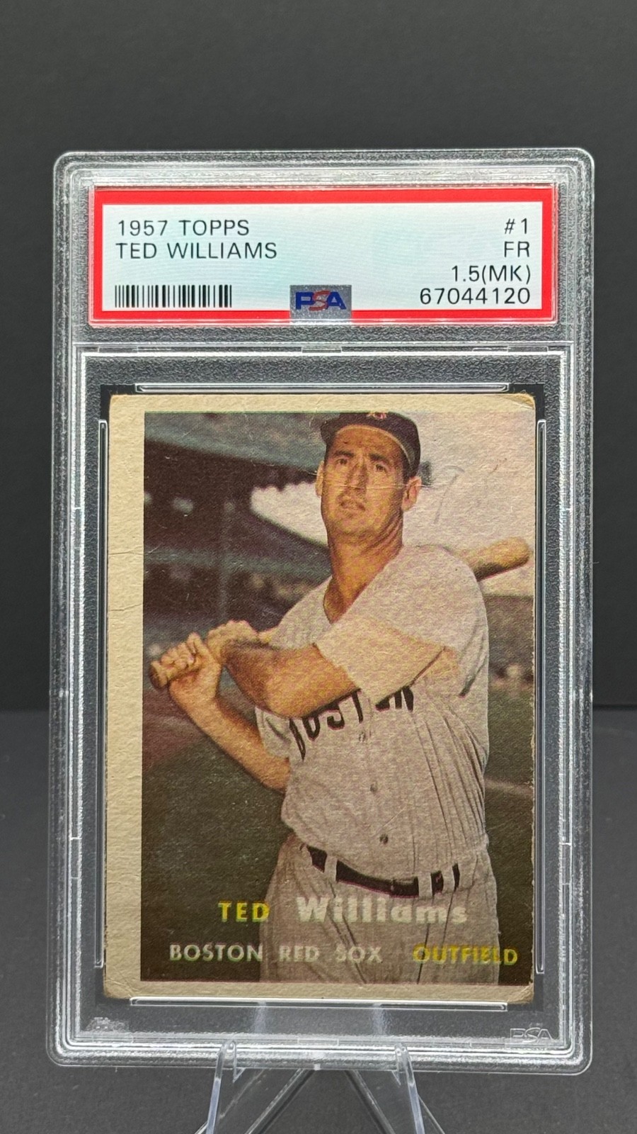 TED WILLIAMS 1957 Topps #1. PSA Graded 1.5 (MK). Red Sox Card. view 1