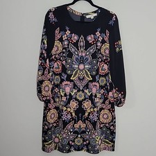Loft floral round neck shift dress Sz M Bohemian Business Casual Artsy