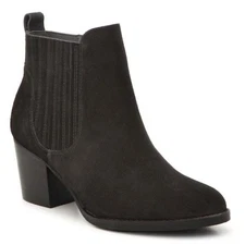 Crown Vintage Black Suede Bootie Ankle Boot Chunky block heel Size 8 EUC