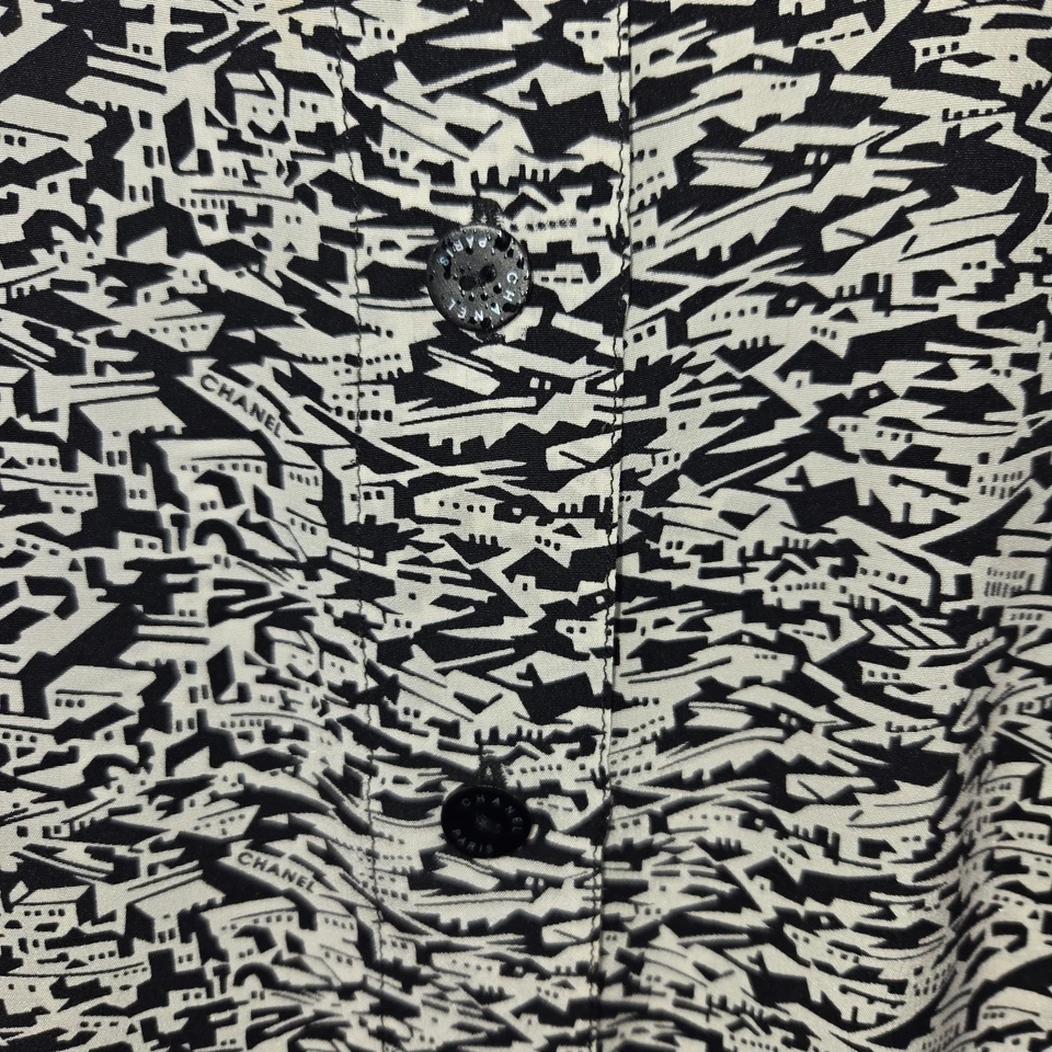 Женская блузка Chanel 100% шелк с длинным рукавом на пуговицах с воротником белая черная размер 36 - Изображение 3 из 4