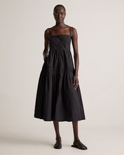Quince Women 100% Organic Cotton Poplin Spaghetti Strap Maxi Dress Black XS