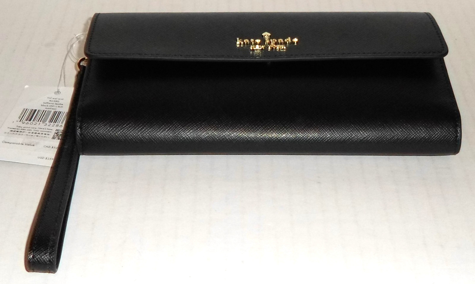 KATE SPADE Madison Black Saffiano Leather Flap Trifold Wallet Wristlet NWT thumbnail 6