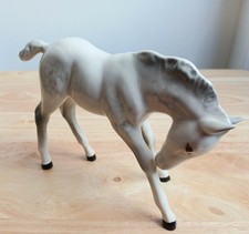 Rare Vintage Beswick Dapple Grey Horse Glossy White  Head Down 4" Tall