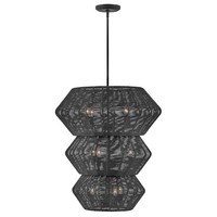 HäNgeleuchte Korb Schirm D: 71 Cm Schwarz 10X E14 Boho Rattan HäNgelampe