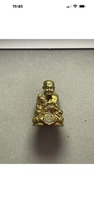 Gold-Colored Buddhist Monk Statue Engraved Base 2002 Marking Buddhism
