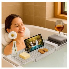 Bathtub Tray and Bath Pillow Set for Tub Luxury Classy Bath Accessories f...