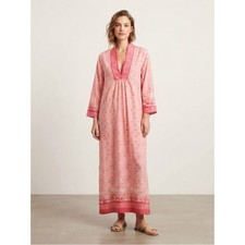 Oscar de la Renta Pink Label Caftan Maxi Lounge Dress L XL Floral Boho Pink