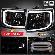 Jet Black Fits 2007-2013 Chevy Silverado 1500 Led Drl Projector Headlights Lamps