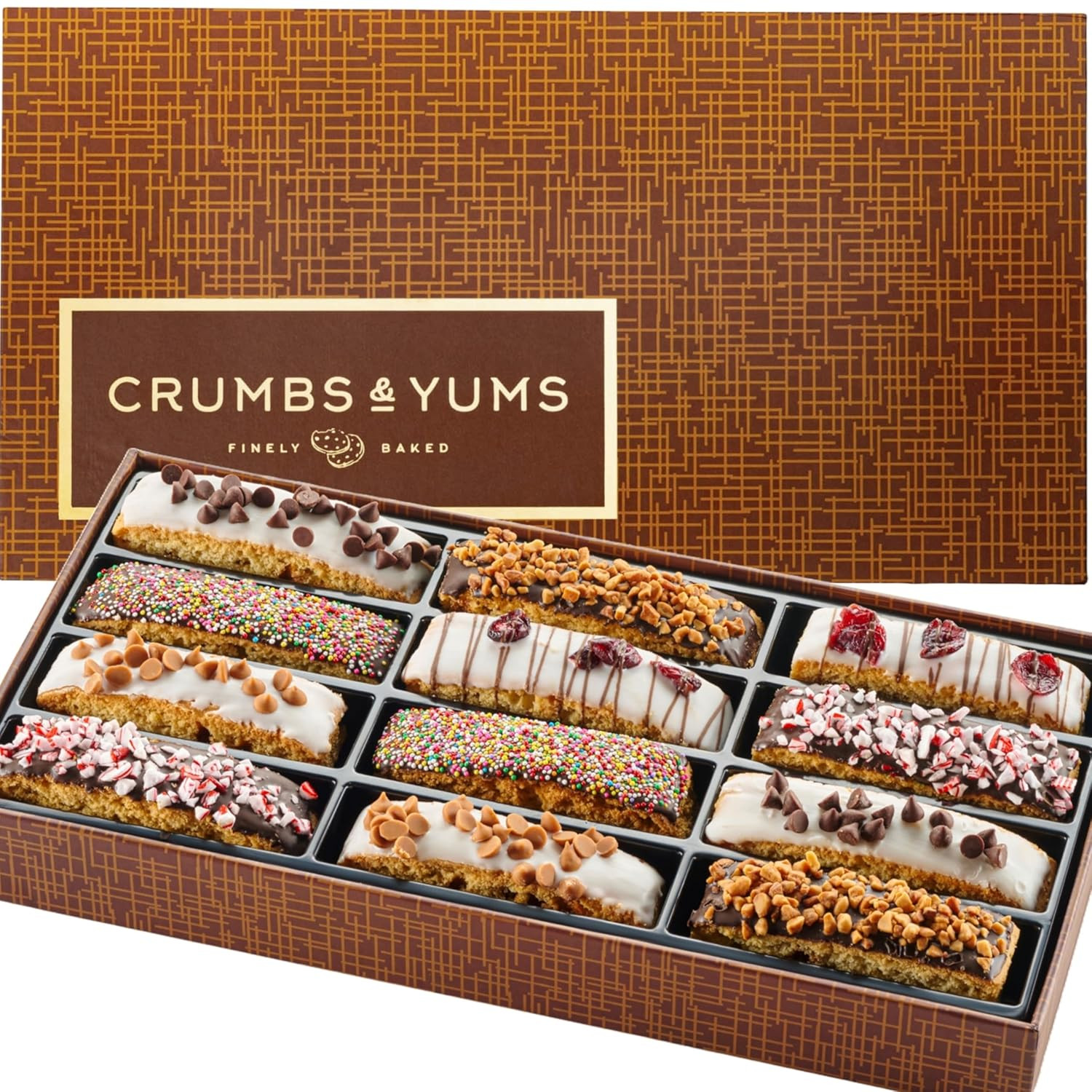 Holiday Christmas Cookies Gift Basket - 12 Gourmet Chocolate Covered Biscotti wi