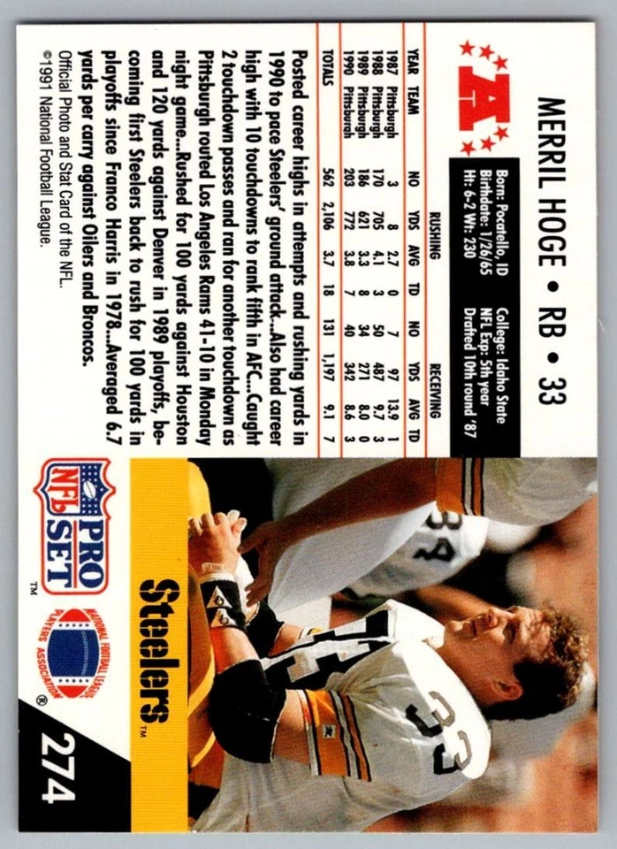 1991 Pro Set Spanish Merril Hoge Pittsburgh Steelers #203 - Image 2 of 2