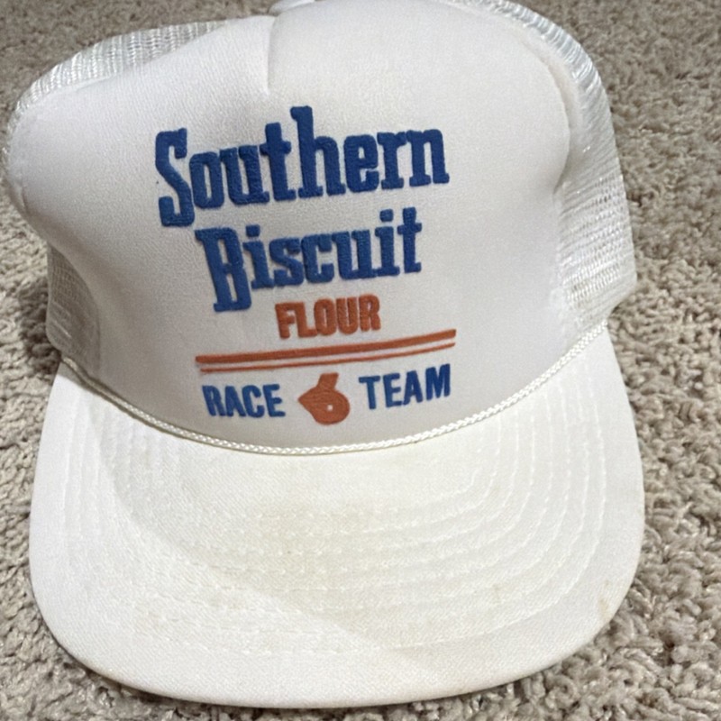 Vintage NASCAR Southern Biscuit Flour Race Team White Trucker Hat Adjustable