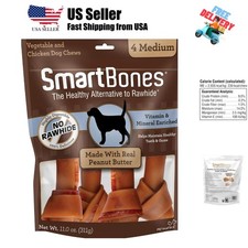 Medium Chews With Real Peanut Butter Rawhide- Free Chews For Dogs, 4 Count