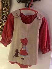 Vintage Homemade Red Calico Child  s Pinafore Style Dress Size 2T