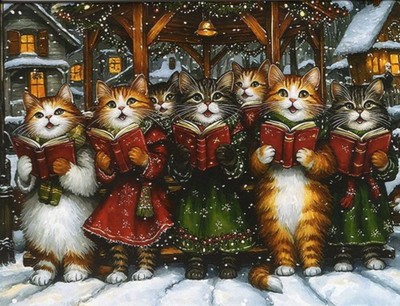 Grußkarte* Kunstlerkarte* Weihnachten * Tiere * Chor der Katzen, Christmas Carol