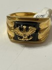 Ring Size 13 Costume Jewelry Unmarked Men’s Black Stone Eagle Gold Tone