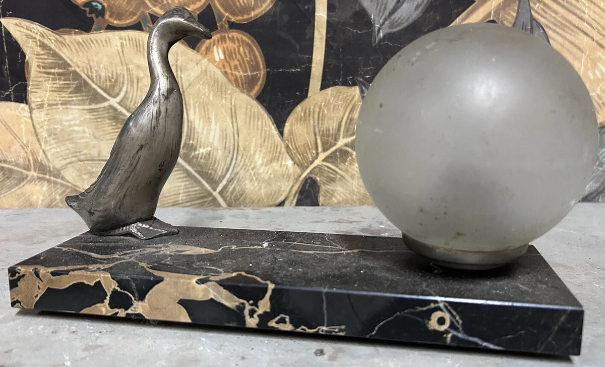 Marty Font Lampe Art Deco Marbre Oie Sculpture 1930