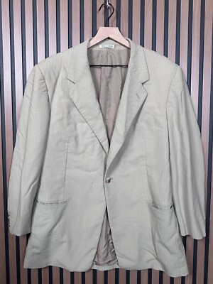 Take 6 by Kashani Blazer US 42 Mens Beige Wool Striped 1 Button Sport Coat