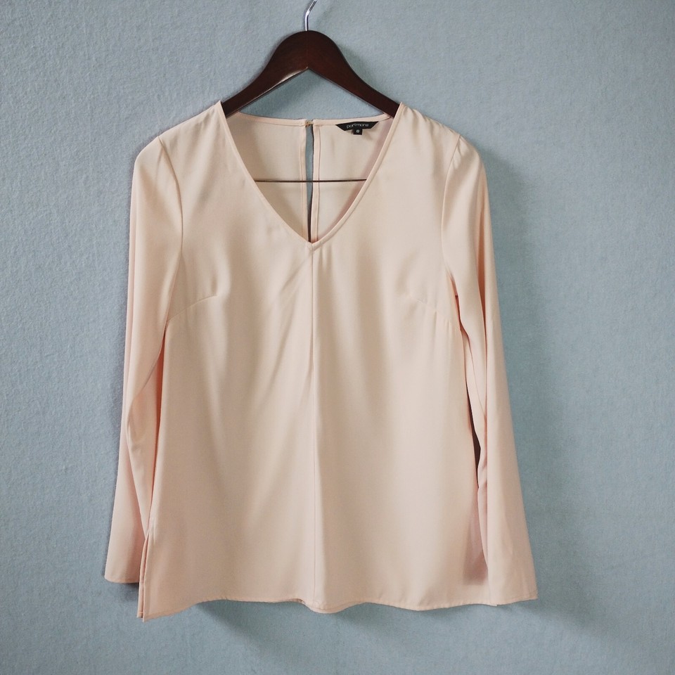 Portmans Womens Size 8 Peach Long Sleeves V Neck Blouse Top Work Casual