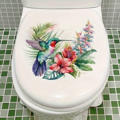WC-Sitz Aufkleber Vögel Blumen 30x30cm - Wasserdichte Toiletten Dekoration